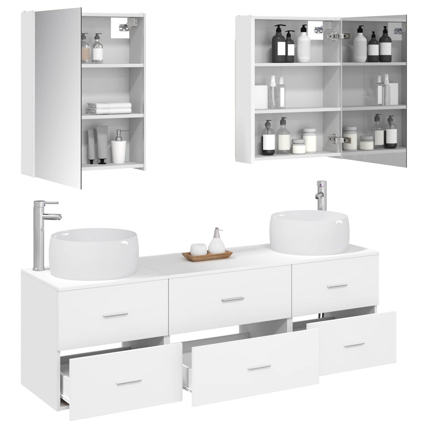 vidaXL Bathroom Furniture Set 5 pcs White Engineered Wood and Glass 3