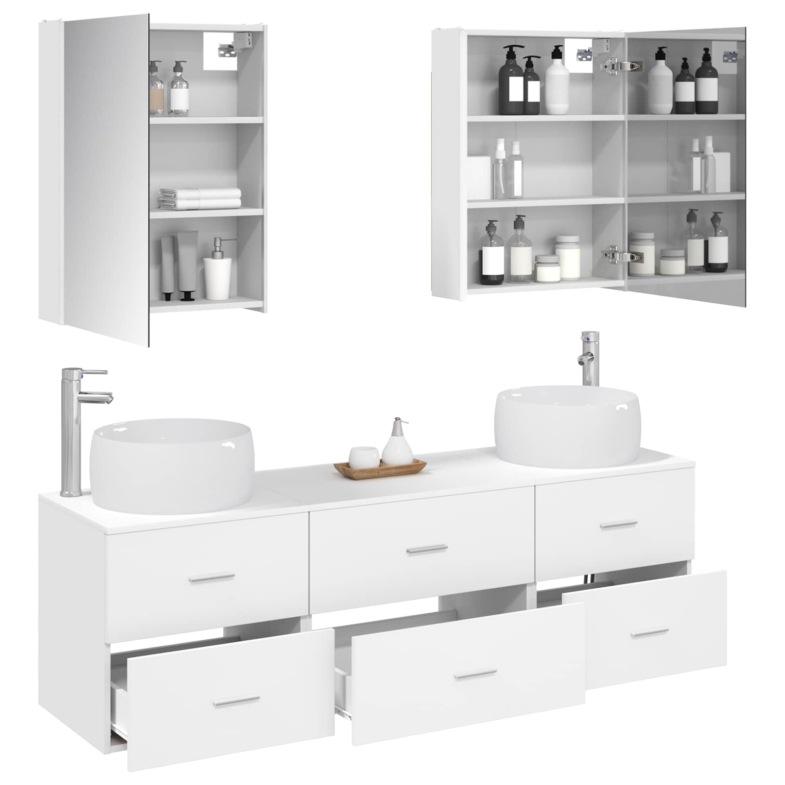 vidaXL Bathroom Furniture Set 5 pcs White Engineered Wood and Glass 3