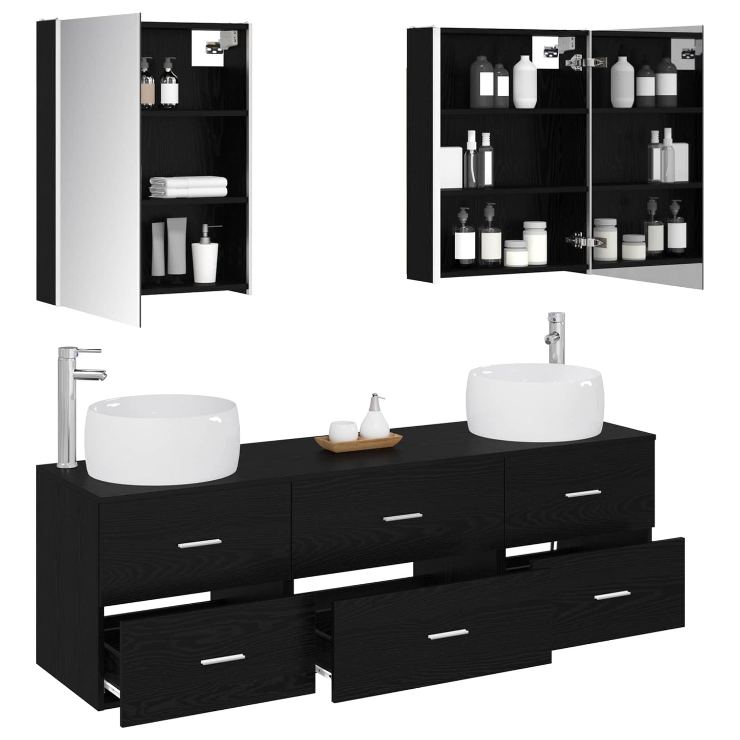 vidaXL Bathroom Furniture Set 5 pcs Black Oak 3