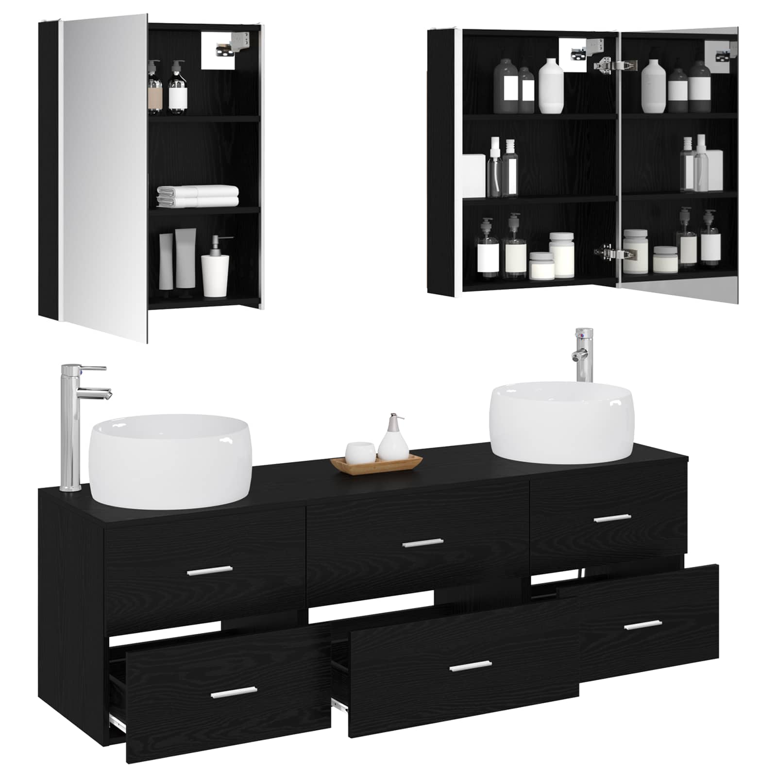 vidaXL Bathroom Furniture Set 5 pcs Black Oak 3
