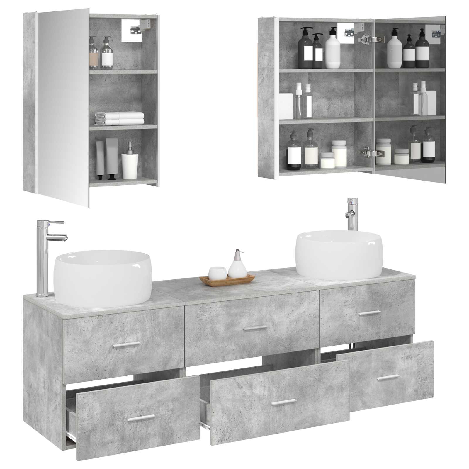vidaXL Bathroom Furniture Set 5 pcs Concrete Grey 3