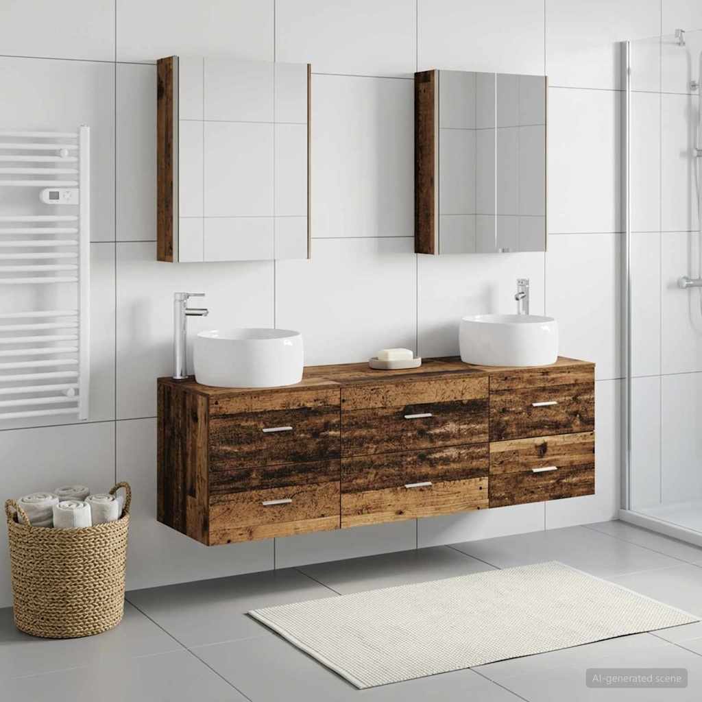 vidaXL Bathroom Furniture Set 5 pcs Old Wood Engineered Wood and Glass 1