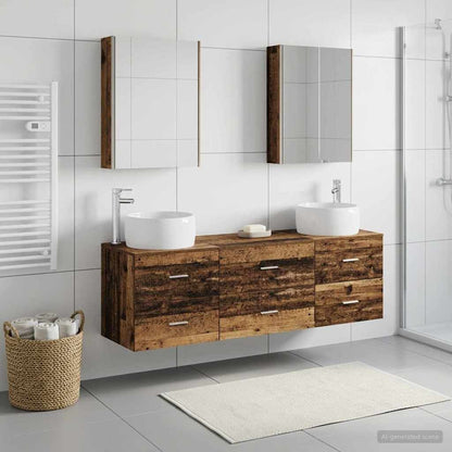 vidaXL Bathroom Furniture Set 5 pcs Old Wood Engineered Wood and Glass 1