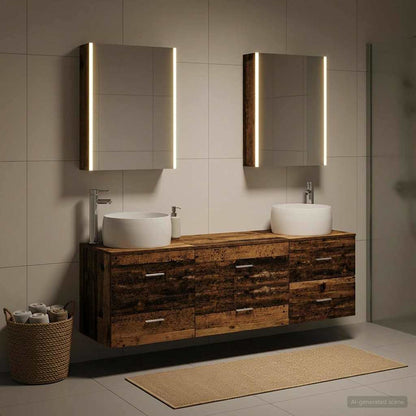vidaXL Bathroom Furniture Set 5 pcs Old Wood Engineered Wood and Glass 4