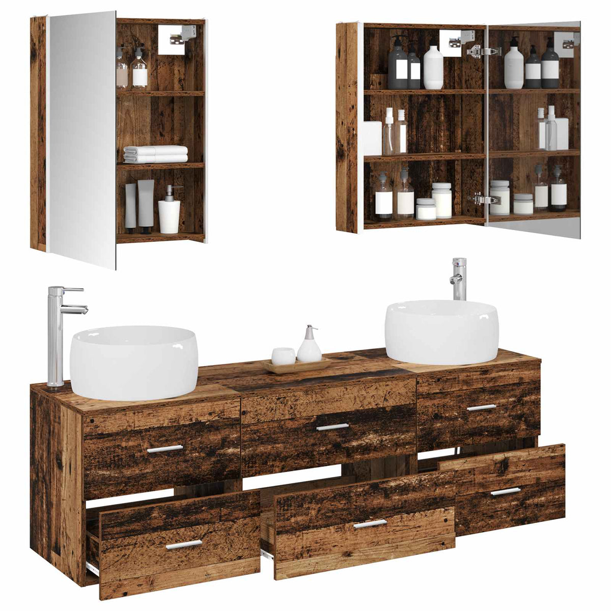 vidaXL Bathroom Furniture Set 5 pcs Old Wood Engineered Wood and Glass 3
