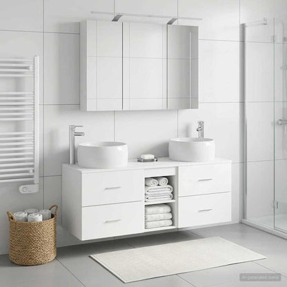 vidaXL Bathroom Furniture Set 4 pcs White Engineered Wood and Glass 4