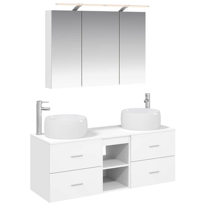 vidaXL Bathroom Furniture Set 4 pcs White Engineered Wood and Glass 2