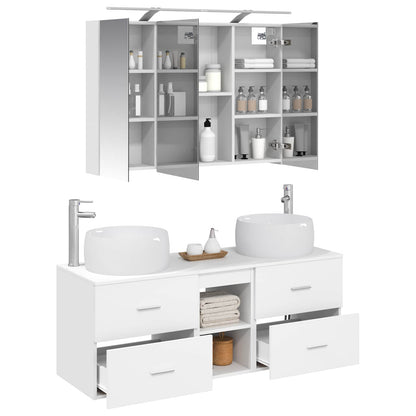 vidaXL Bathroom Furniture Set 4 pcs White Engineered Wood and Glass 3