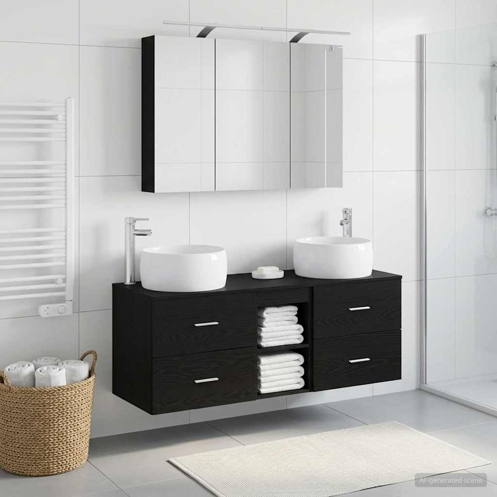 vidaXL Bathroom Furniture Set 4 pcs Black Oak 4
