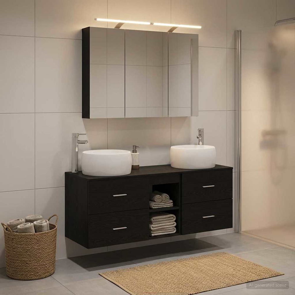 vidaXL Bathroom Furniture Set 4 pcs Black Oak