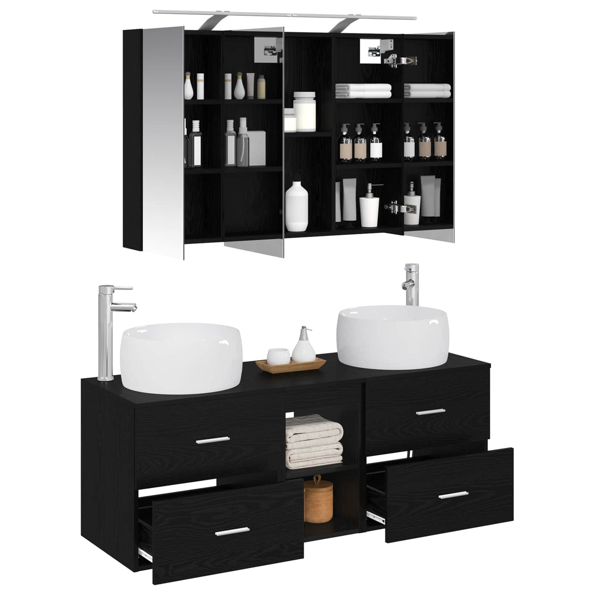 vidaXL Bathroom Furniture Set 4 pcs Black Oak 3