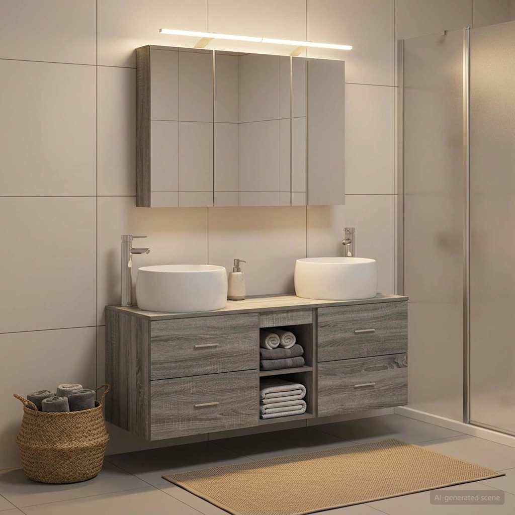 vidaXL Bathroom Furniture Set 4 pcs Grey Sonoma 1