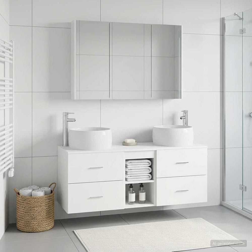vidaXL Bathroom Furniture Set 4 pcs White Engineered Wood and Glass