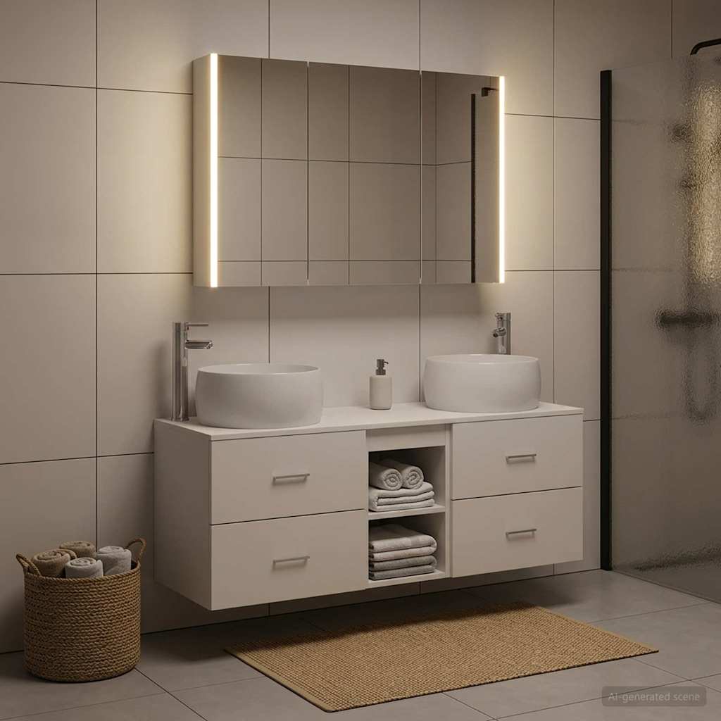 vidaXL Bathroom Furniture Set 4 pcs White Engineered Wood and Glass 4