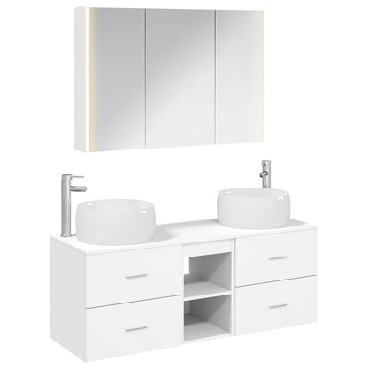vidaXL Bathroom Furniture Set 4 pcs White Engineered Wood and Glass 2