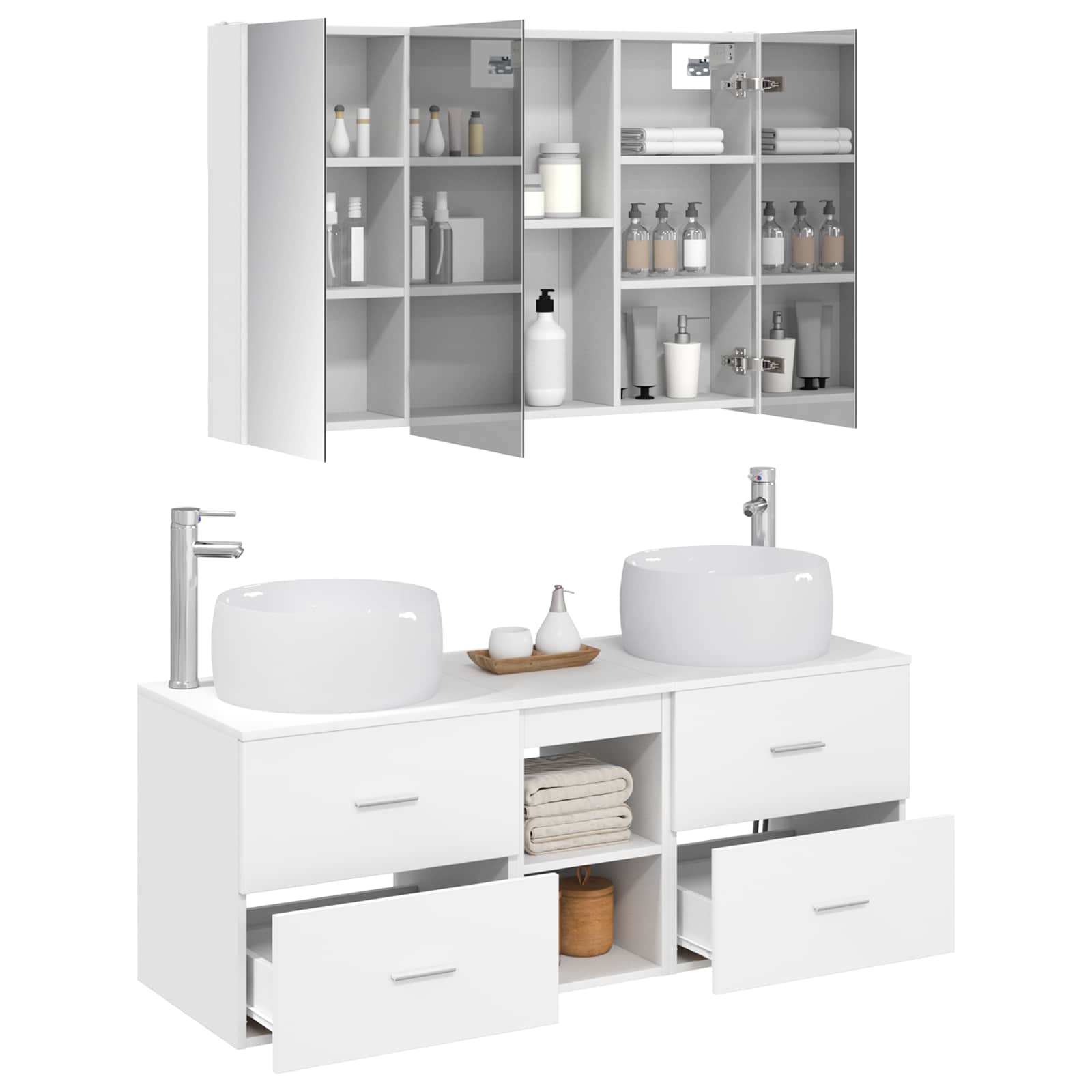 vidaXL Bathroom Furniture Set 4 pcs White Engineered Wood and Glass 3