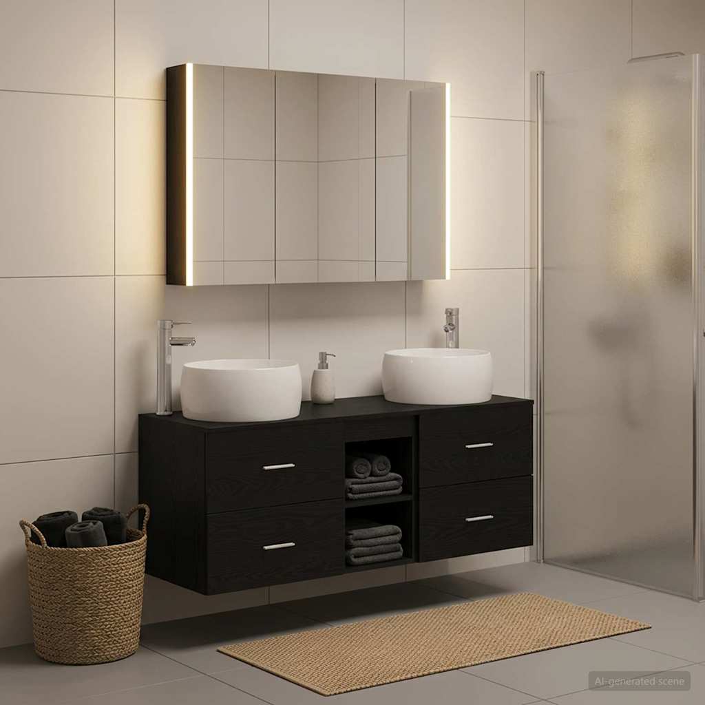 vidaXL Bathroom Furniture Set 4 pcs Black Oak 1