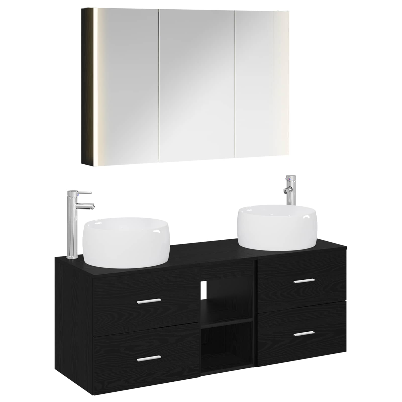 vidaXL Bathroom Furniture Set 4 pcs Black Oak 2