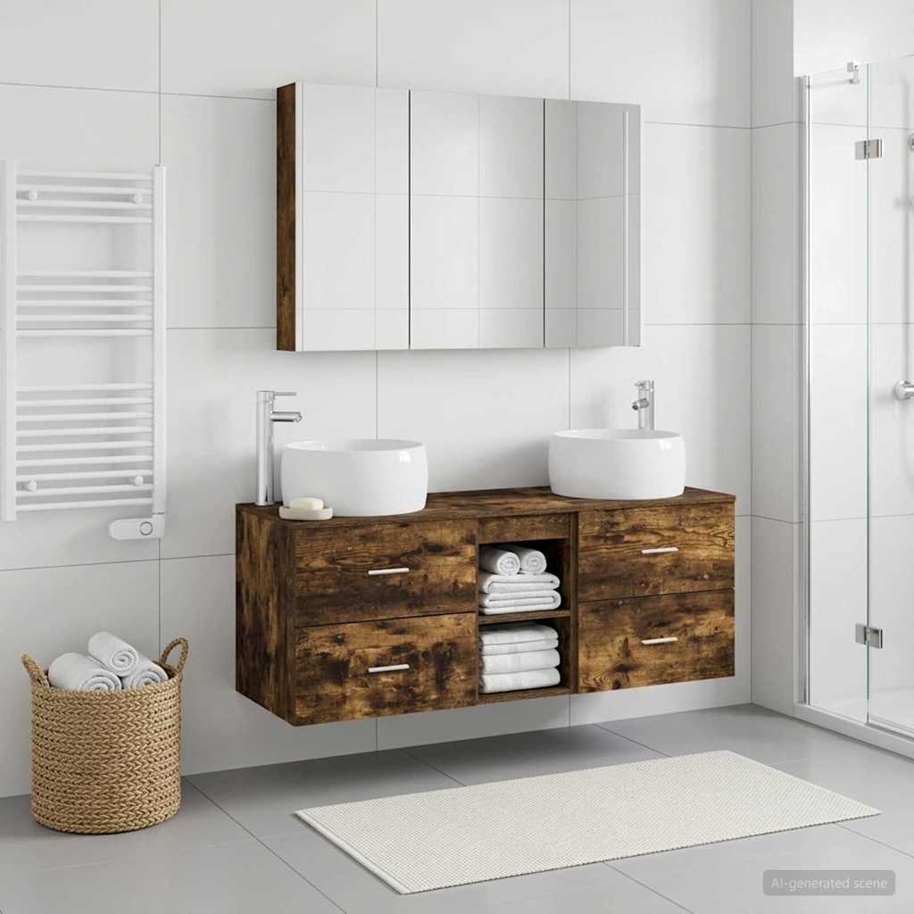 vidaXL Bathroom Furniture Set 4 pcs Smoked Oak 4
