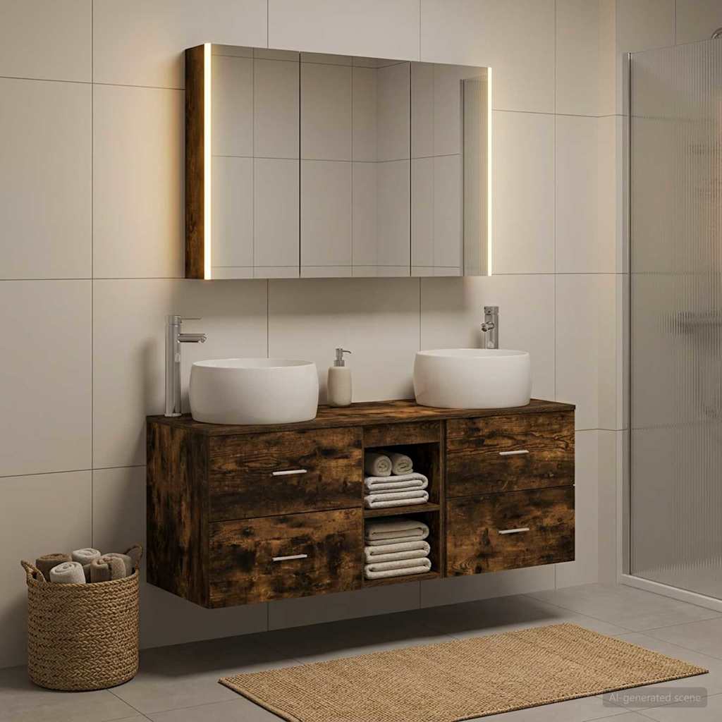 vidaXL Bathroom Furniture Set 4 pcs Smoked Oak 5
