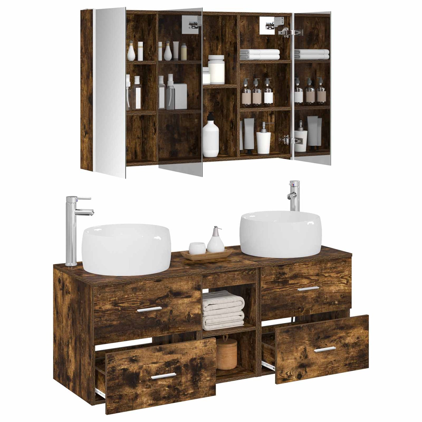 vidaXL Bathroom Furniture Set 4 pcs Smoked Oak 3