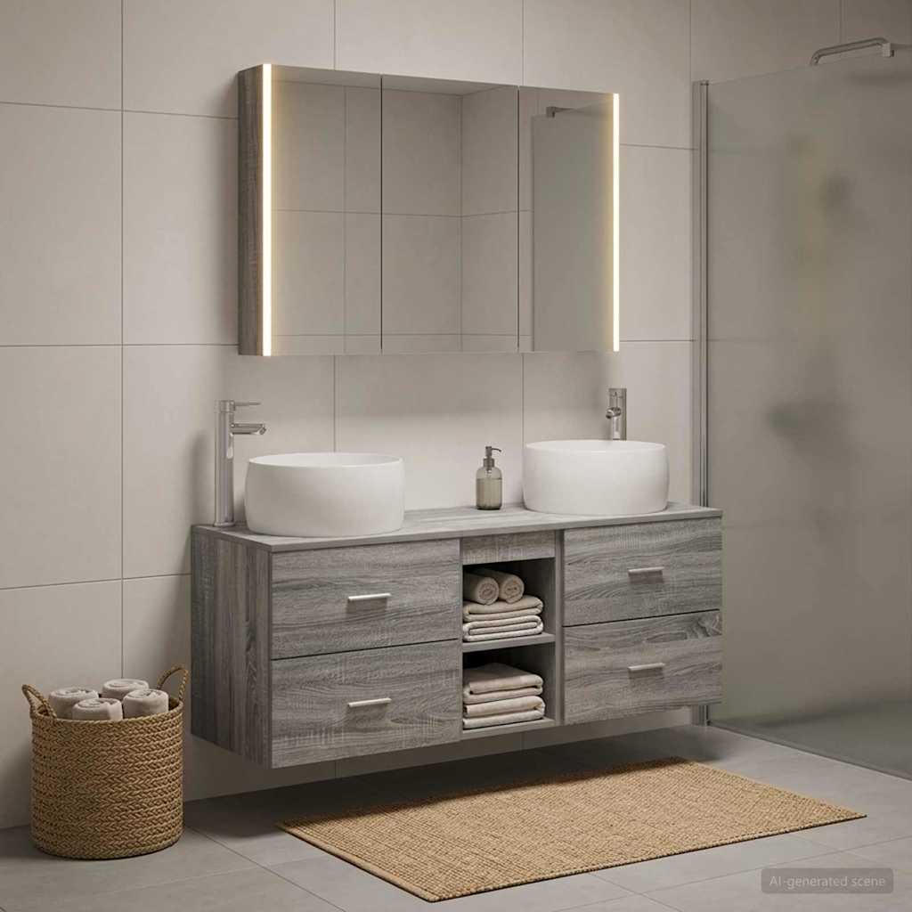 vidaXL Bathroom Furniture Set 4 pcs Grey Sonoma 1