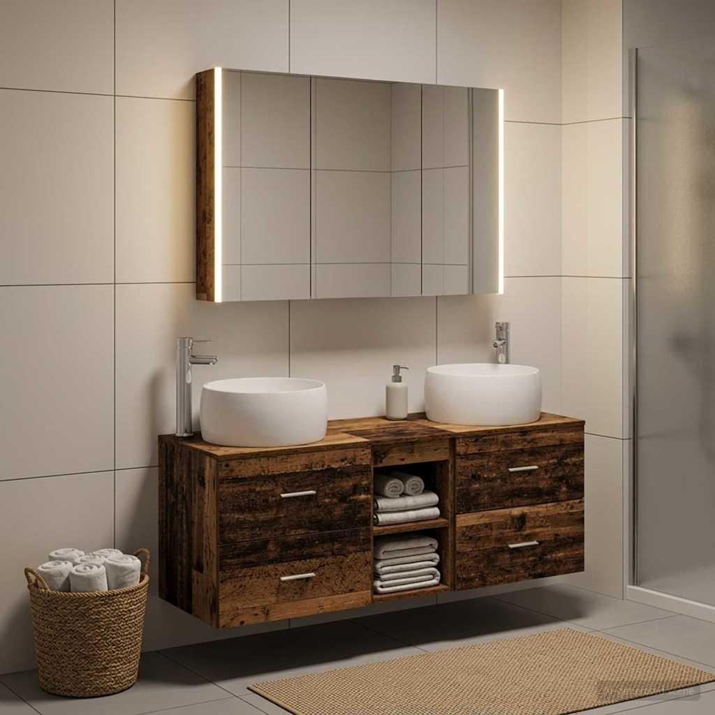 vidaXL Bathroom Furniture Set 4 pcs Old Wood Engineered Wood and Glass 1