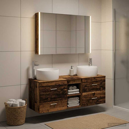 vidaXL Bathroom Furniture Set 4 pcs Old Wood Engineered Wood and Glass 1