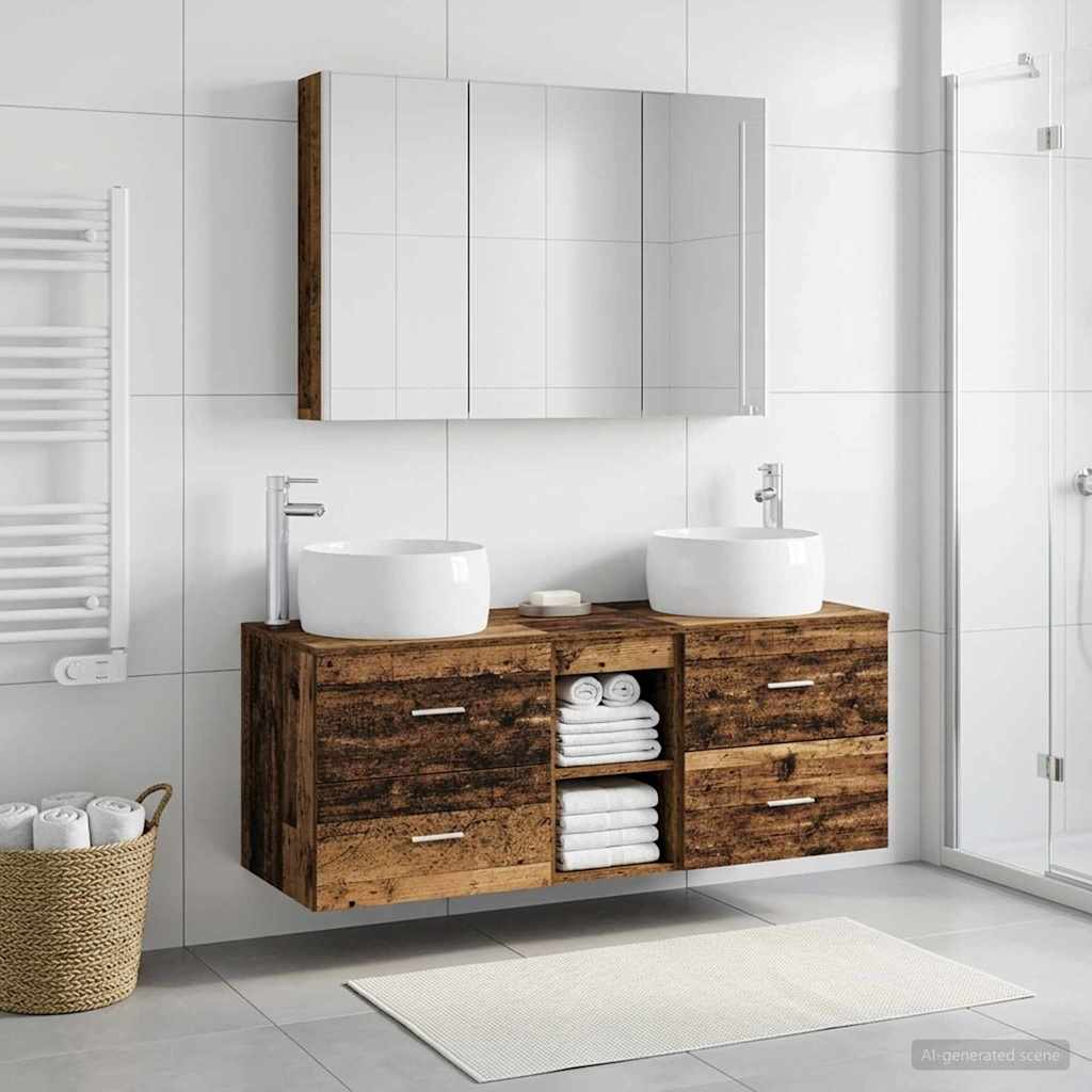 vidaXL Bathroom Furniture Set 4 pcs Old Wood Engineered Wood and Glass 4