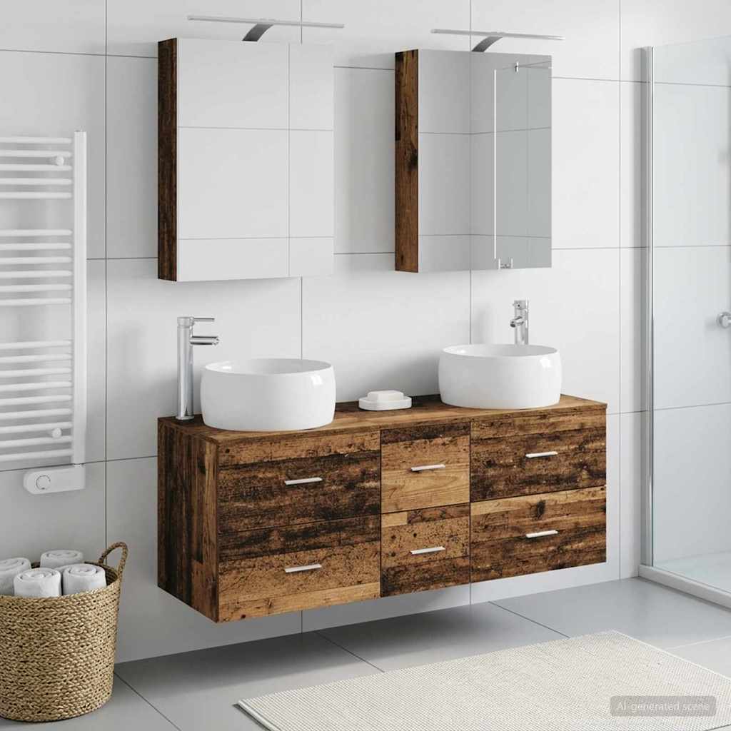 vidaXL Bathroom Furniture Set 5 pcs Old Wood Engineered Wood and Glass 4