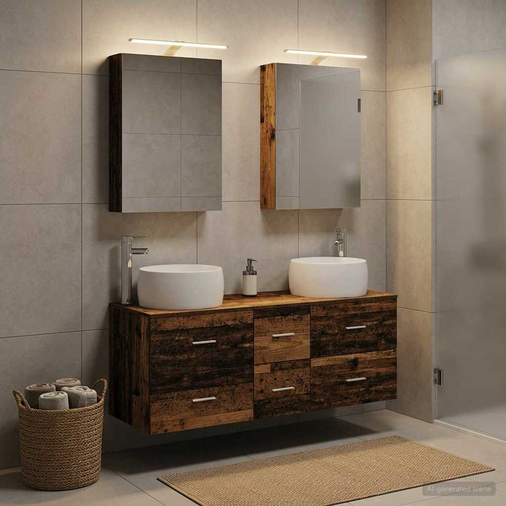 vidaXL Bathroom Furniture Set 5 pcs Old Wood Engineered Wood and Glass