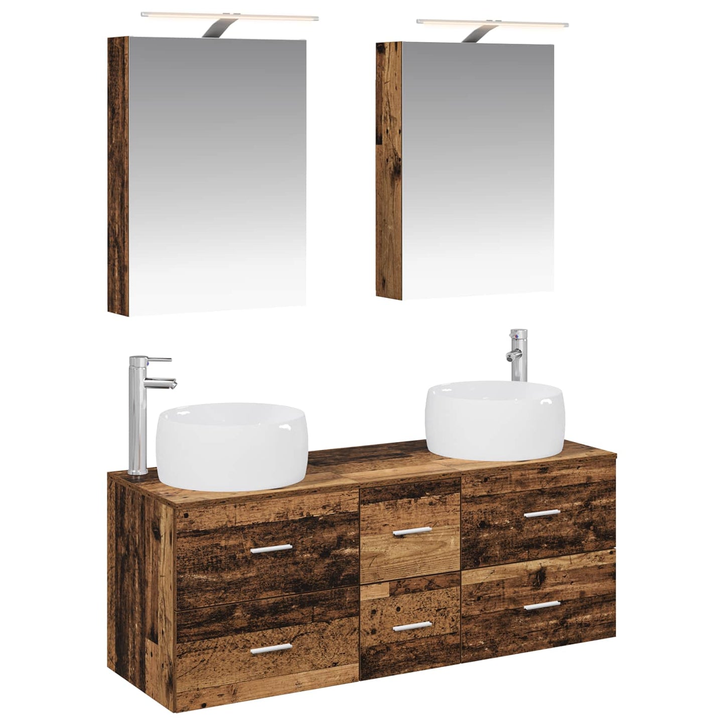 vidaXL Bathroom Furniture Set 5 pcs Old Wood Engineered Wood and Glass 2