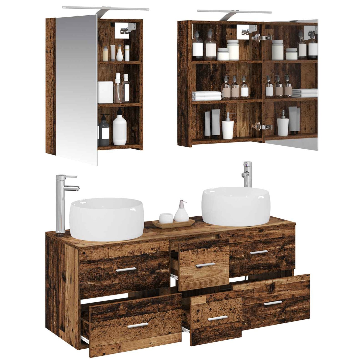 vidaXL Bathroom Furniture Set 5 pcs Old Wood Engineered Wood and Glass 3
