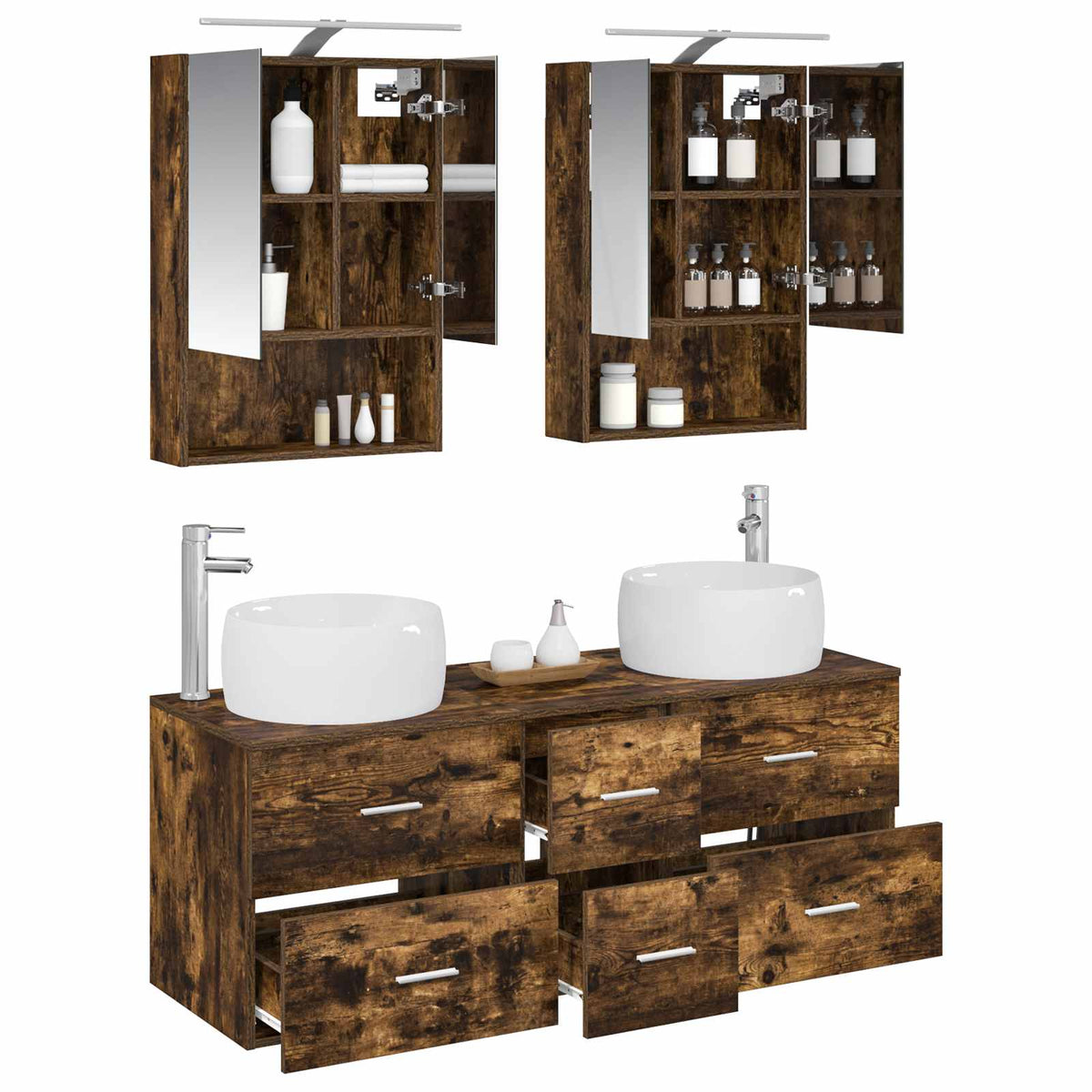 vidaXL Bathroom Furniture Set 5 pcs Smoked Oak 3