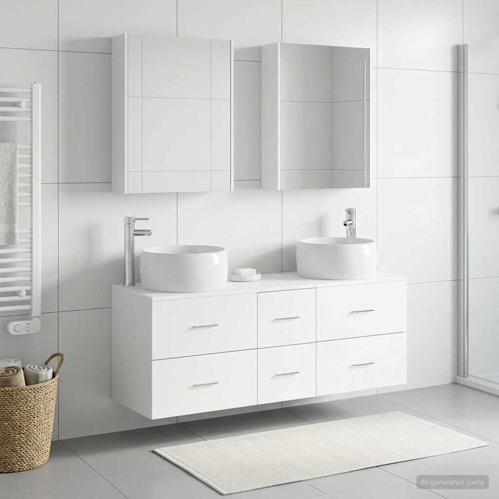 vidaXL Bathroom Furniture Set 5 pcs White Engineered Wood and Glass 4