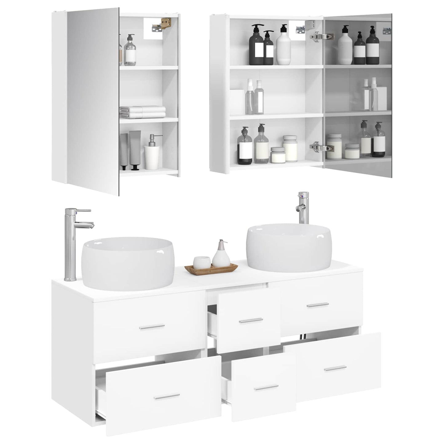 vidaXL Bathroom Furniture Set 5 pcs White Engineered Wood and Glass 3