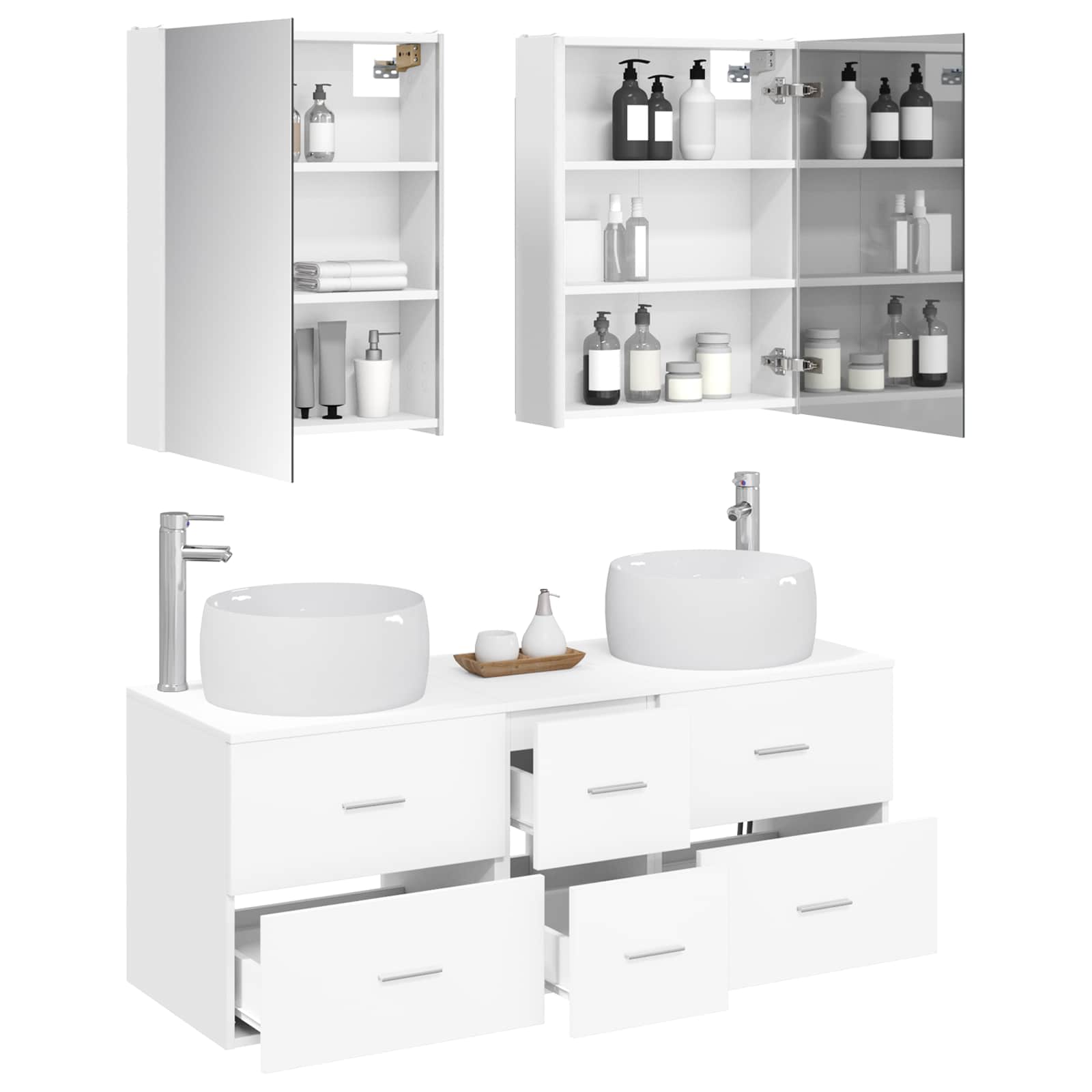 vidaXL Bathroom Furniture Set 5 pcs White Engineered Wood and Glass 3