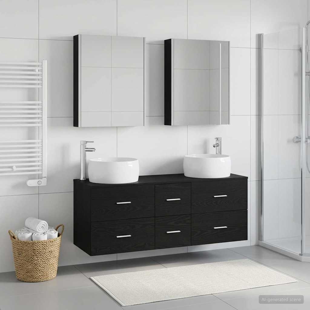 vidaXL Bathroom Furniture Set 5 pcs Black Oak 1
