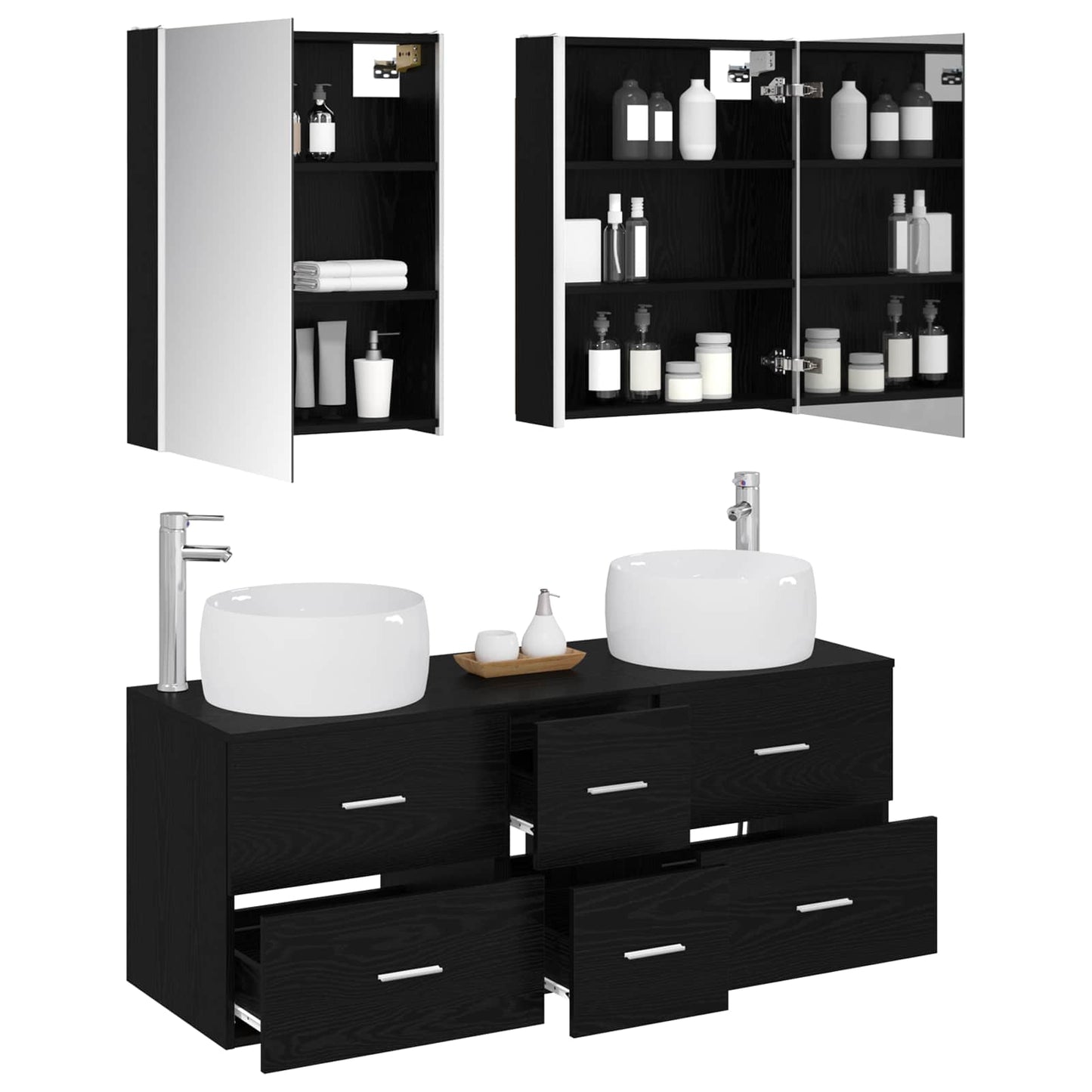 vidaXL Bathroom Furniture Set 5 pcs Black Oak 3