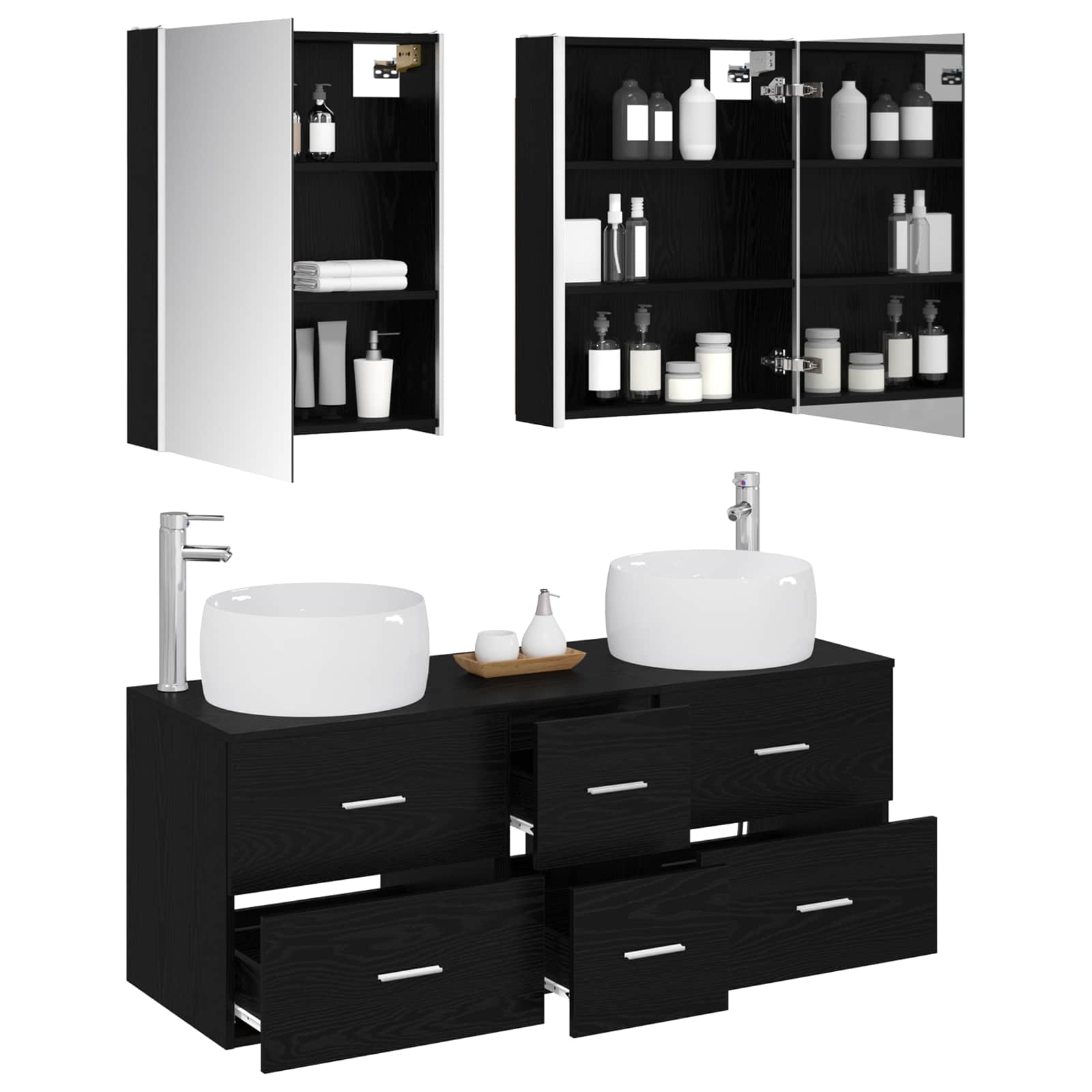 vidaXL Bathroom Furniture Set 5 pcs Black Oak 3