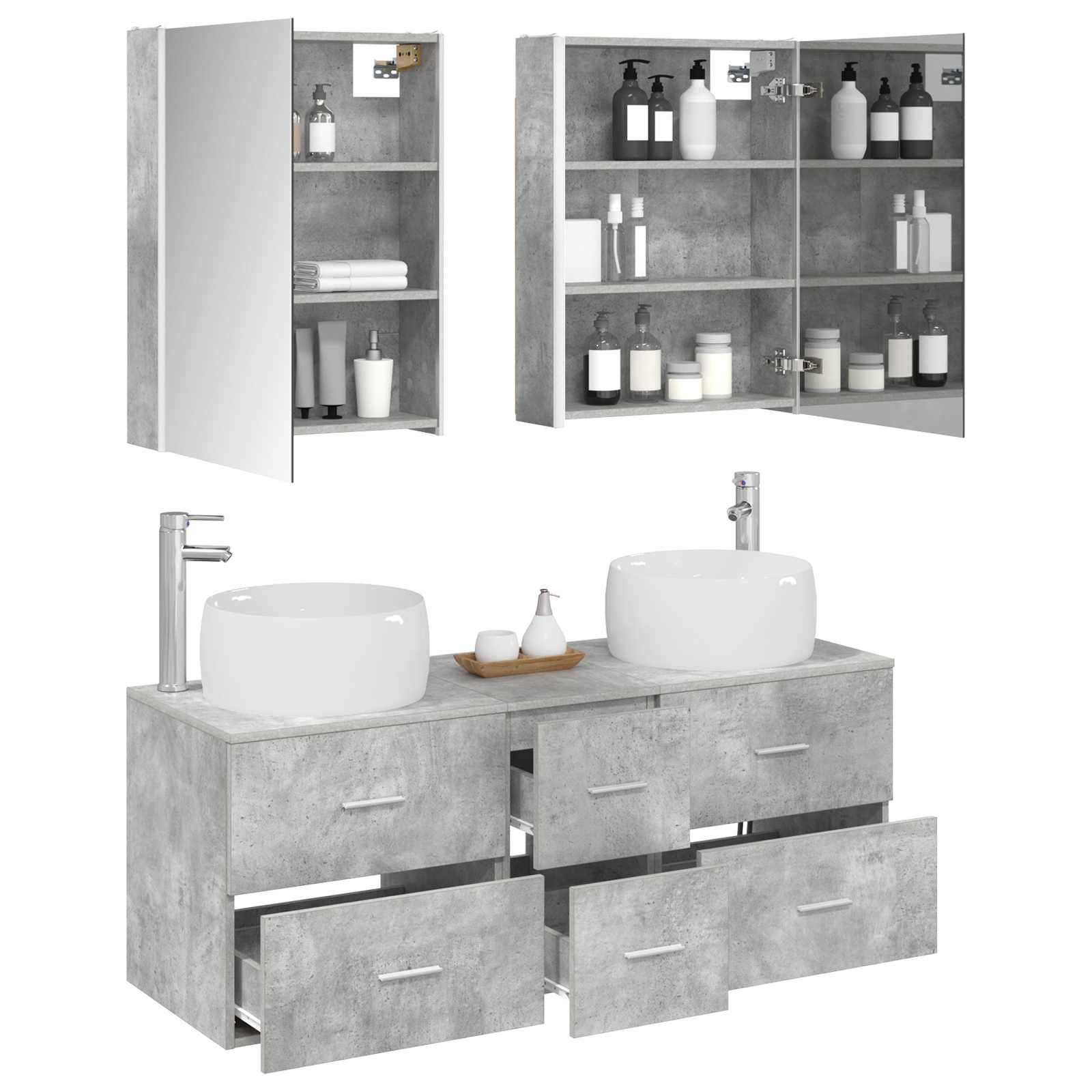vidaXL Bathroom Furniture Set 5 pcs Concrete Grey 3