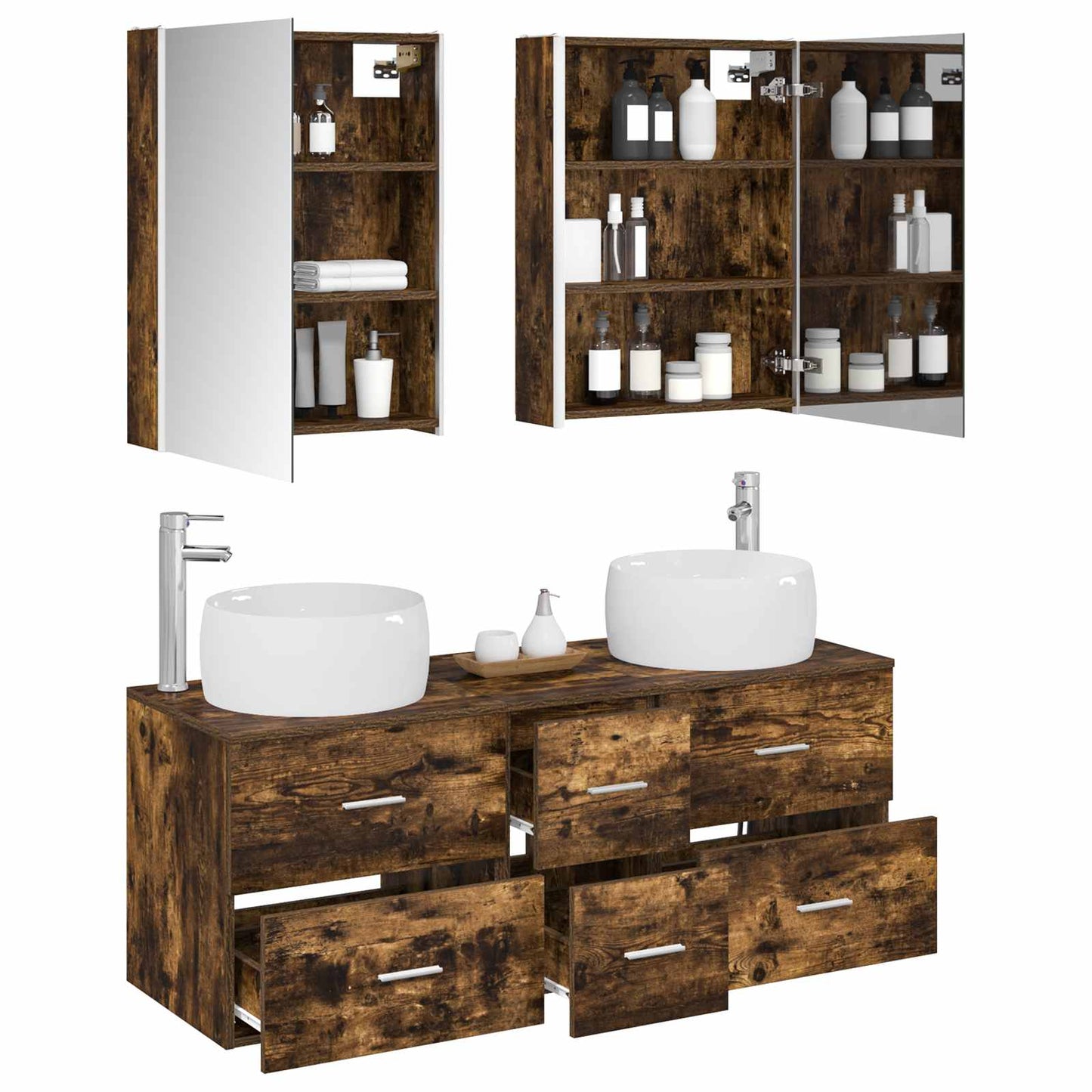 vidaXL Bathroom Furniture Set 5 pcs Smoked Oak 3