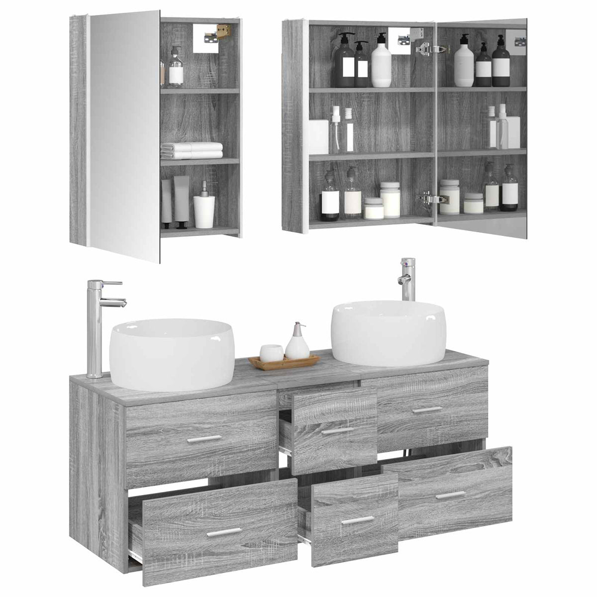 vidaXL Bathroom Furniture Set 5 pcs Grey Sonoma 3