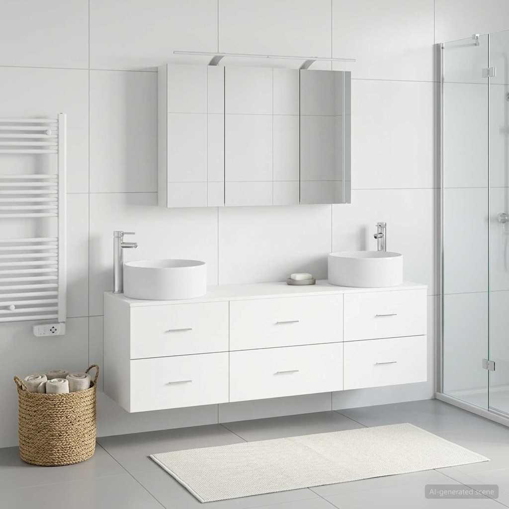 vidaXL Bathroom Furniture Set 4 pcs White Engineered Wood and Glass 4