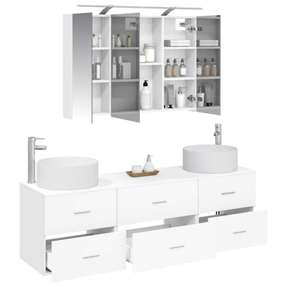 vidaXL Bathroom Furniture Set 4 pcs White Engineered Wood and Glass 3