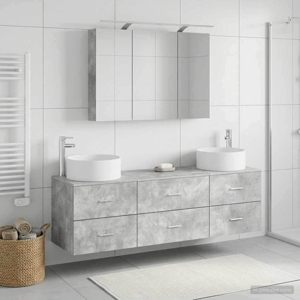 vidaXL Bathroom Furniture Set 4 pcs Concrete Grey 4