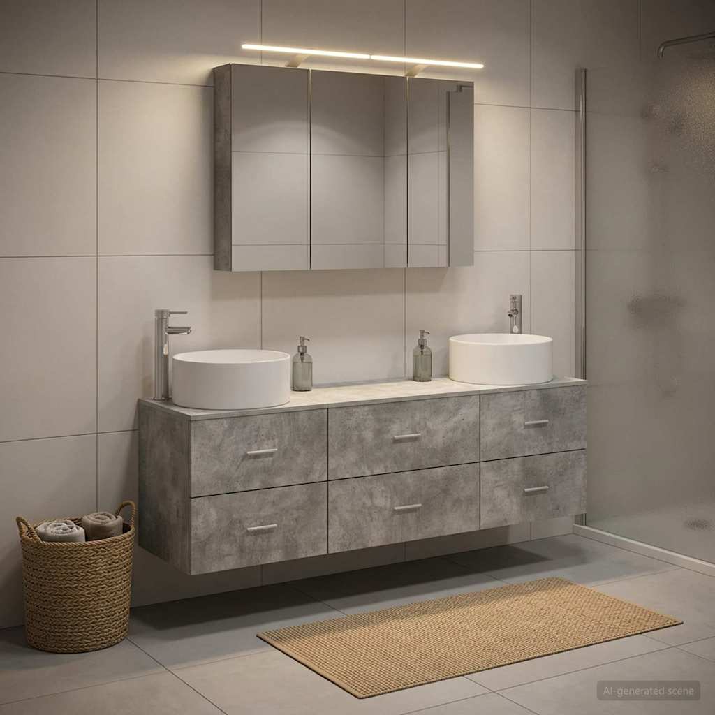 vidaXL Bathroom Furniture Set 4 pcs Concrete Grey 1