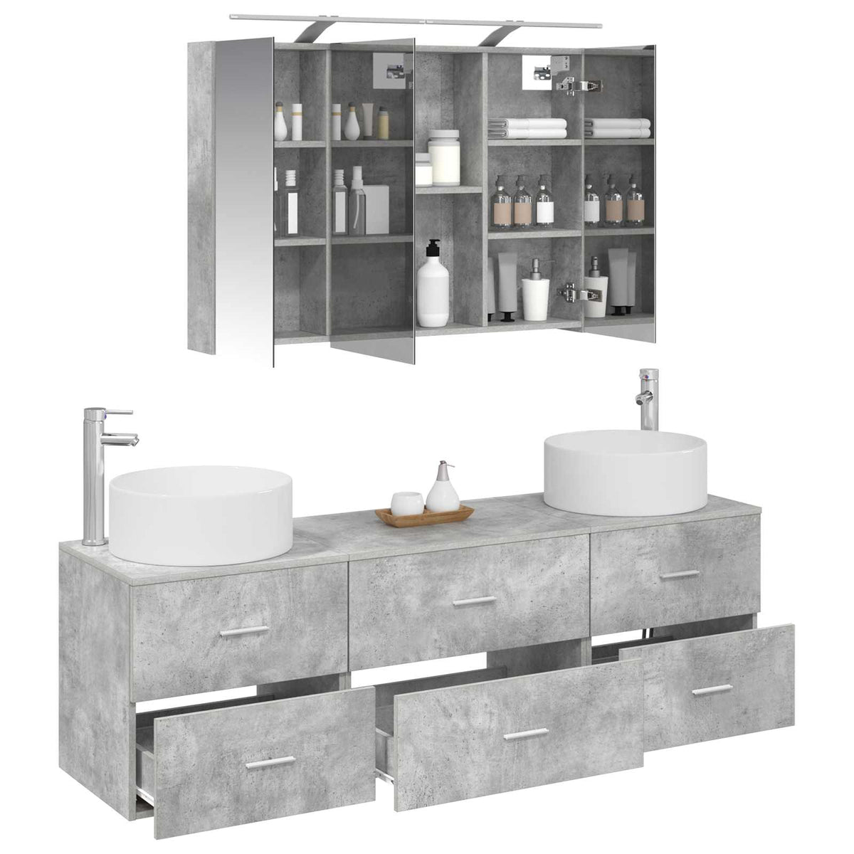 vidaXL Bathroom Furniture Set 4 pcs Concrete Grey 3