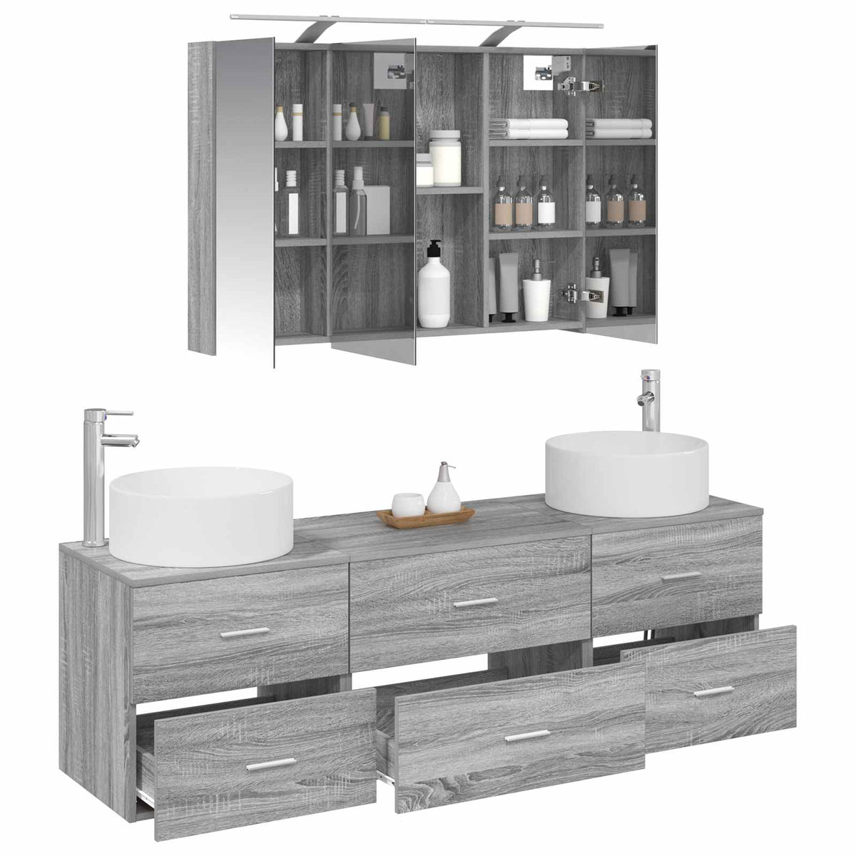 vidaXL Bathroom Furniture Set 4 pcs Grey Sonoma 3