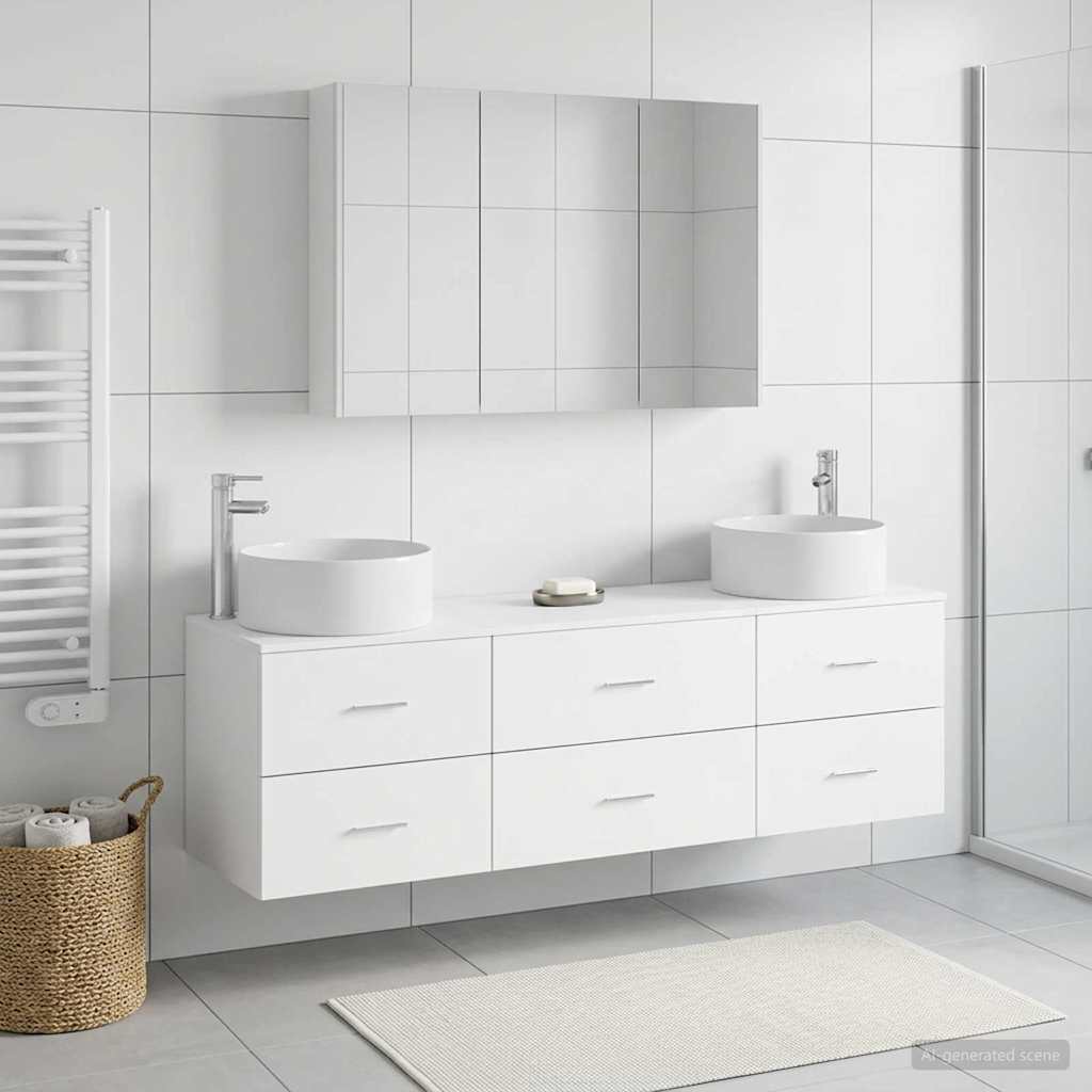 vidaXL Bathroom Furniture Set 4 pcs White Engineered Wood and Glass 4